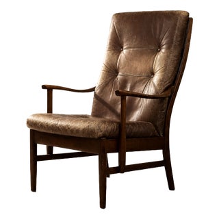 Vintage Danish High Chair in Beech and Brown Leather from Farstrup Møbler, 1970s For Sale