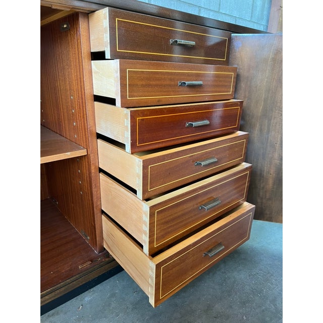 Monumental European Art Deco Walnut Credenza / Sideboard – Streamline Moderne Cabinet For Sale - Image 11 of 17