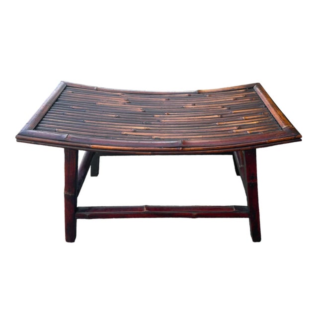 Coastal Pair of Rattan Bamboo Curved Benches | Chairish