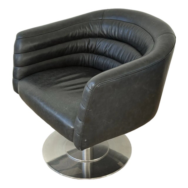 Cb2 Cupa Black Leather Swivel Chair – Great Condition For Sale