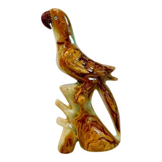 1970s Vintage Mediterranean Italian Coastal Polished Marble Onyx Parrot Sculpture. For Sale