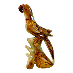 1970s Vintage Mediterranean Italian Coastal Polished Marble Onyx Parrot Sculpture.