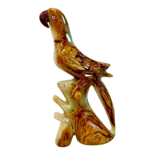 Cinco De Mayo - 1970s Vintage Mediterranean Italian Coastal Polished Marble Onyx Parrot Sculpture For Sale