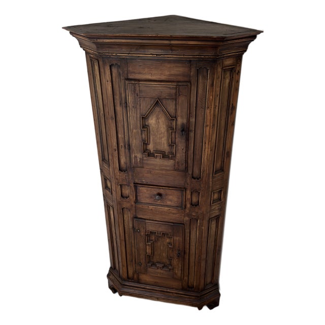 Antique Swedish Dark Pine Corner Cabinet Cupboard, Circa 1800 For Sale