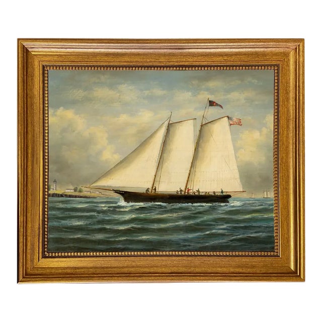Contemporary Nautical Reproduction Print on Canvas, Framed 14-1/2" X 17-1/2" For Sale