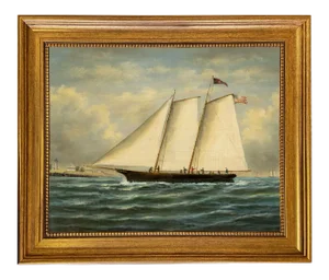 Contemporary Nautical Reproduction Print on Canvas, Framed 14-1/2" X 17-1/2"