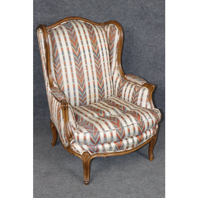 Wood 20th C. Louis XV Style Carved Wingback Bergere Chair & Ottoman For Sale - Image 7 of 12