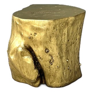 Vintage Gold Tree Trunk Side Table For Sale