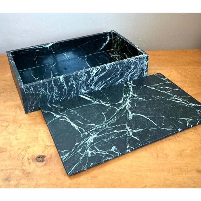 Dark Green Vintage Green Marble Box For Sale - Image 8 of 13