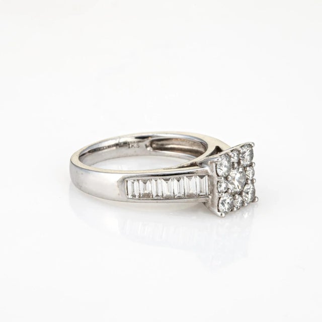 Contemporary 1ct Diamond Square Cluster 14k White Gold Engagement Ring Size 7 For Sale - Image 3 of 7