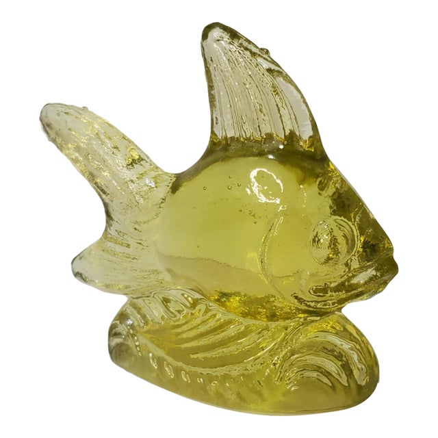 Mid Century Yellow Glass Angel Fish Figurine For Sale