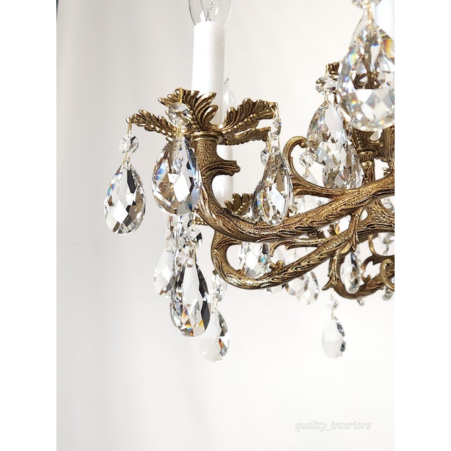 Shabby Chic Antique 18 Light Regal Regency Brass Cut Lead Glass Crystal Chandelier For Sale - Image 3 of 12