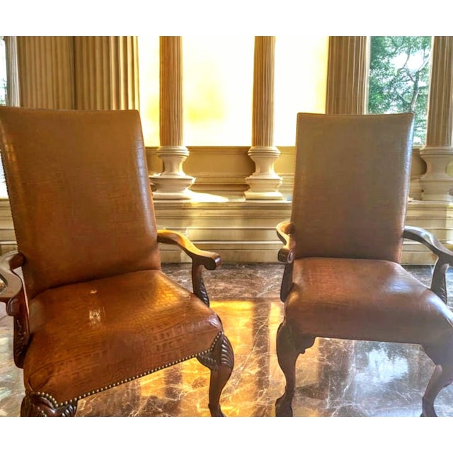 Maitland - Smith 1990s Maitland Smith Alligator Print Leather & Mahogany Chairs For Sale - Image 4 of 12