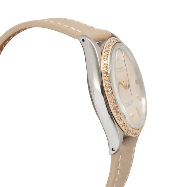 Rolex Ladies Vintage Rolex Oyster Perpetual 34mm 6567 Diamond Bezel Steel Gold Watch For Sale - Image 4 of 8