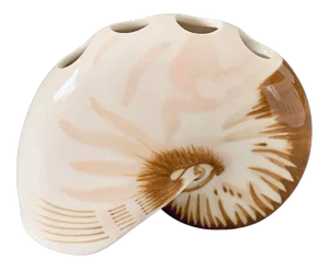 Vintage Coastal Decor Nautilus Shell Sculptural Ceramic Bud Vase