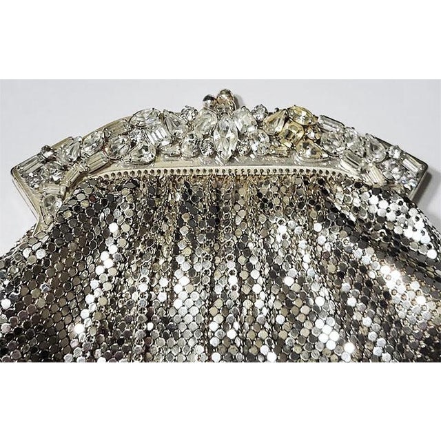 Art Deco Whiting & Davis Silver-Tone Mesh Purse Clutch Rhinestone Frame With Change Purse - Art Deco For Sale - Image 3 of 8