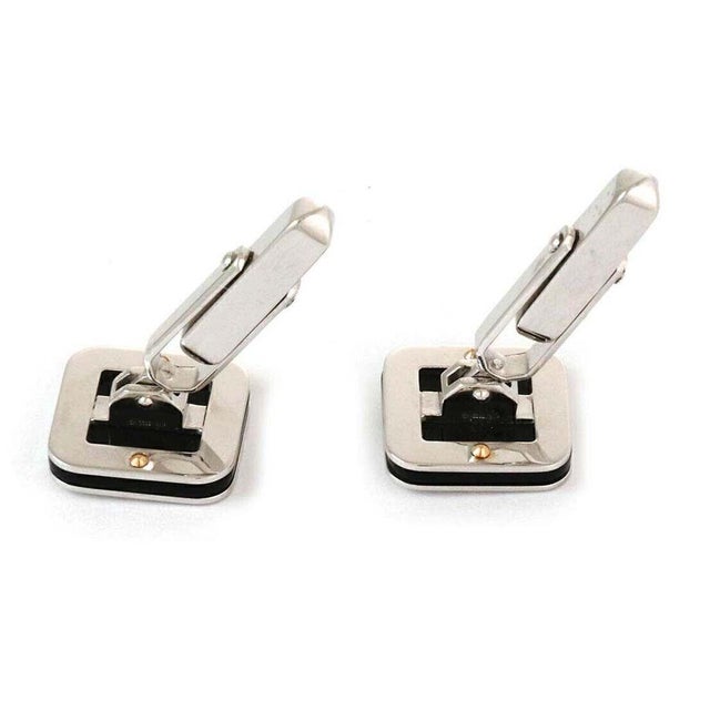 Contemporary Mid 20th Century Pair of Baraka 18k White Gold Onyx Square Cufflinks For Sale - Image 3 of 6