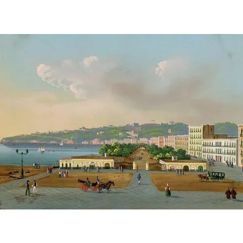 Neapolitan School Artist, Villa Reale di Chiaia, Naples, 19th Century, Gouache Painting For Sale - Image 4 of 4