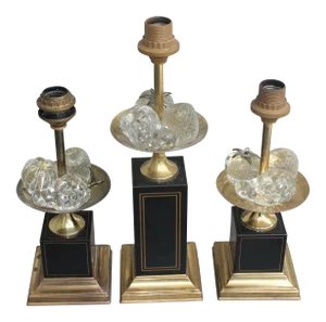 1960s Maison Charles Mid Century Solid Crystal Fruit Laden Lamps - Set of 3