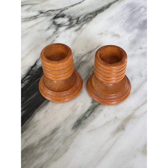 1980s LastChance!1980’s Boho Chic Turned Wood Candle Holders - A Pair For Sale - Image 5 of 8