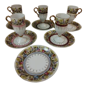 1950s Italian Porcelain Espresso Cups & Saucers Set- 11 Pieces
