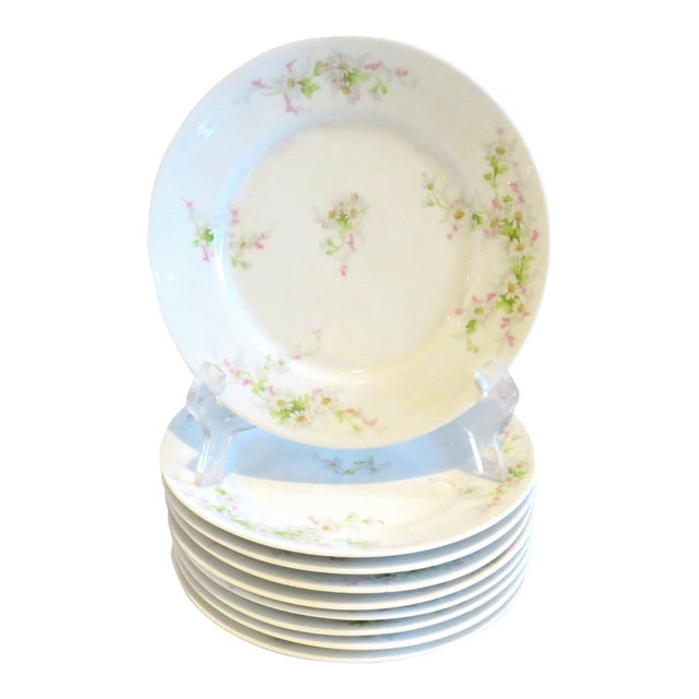 Antique French Limoges Porcelain Salad / Dessert Plates, S/9 For Sale