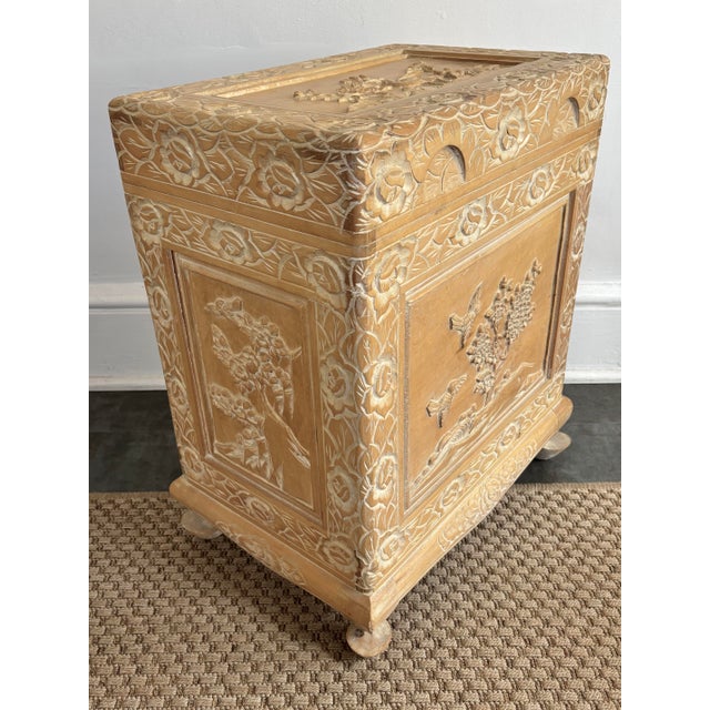 Vintage Asian Carved Storage Chest With Asian Landscape Reliefs For Sale - Image 13 of 14