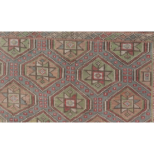 Colorful Vintage Turkish Flat-Weave Tribal Motif Kilim With Embroideries 6 X 9.9 For Sale - Image 4 of 12