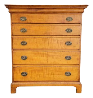 American Chippendale Tiger Maple Tall Chest / Dresser