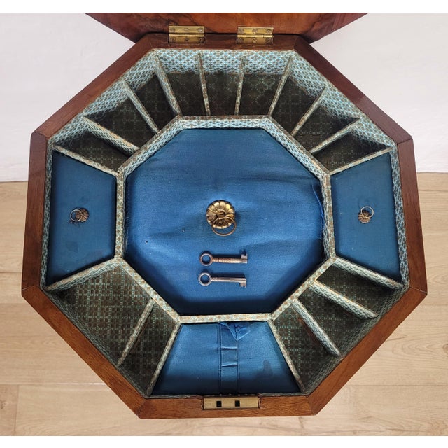 Victorian Games Table Octagonal Sewing Box with Lock and Key, 1890 For Sale - Image 9 of 18