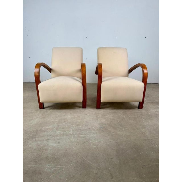 Vintage Art Deco Lounge Chairs in Fabric, 1930s, Set of 2 For Sale - Image 3 of 11