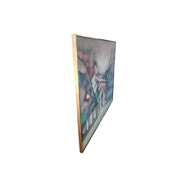 Vintage Large Postmodern Abstract 1980s Memphis Lee Reynolds Wall Art Canvas Oil Painting Brass Frame 80s For Sale In Palm Springs - Image 6 of 10