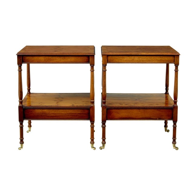 Pair of 20th century burr yew side tables circa 1980. Fine pair of georgian inspired side tables unusually made in burr...