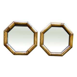 Mid-Century Modern Octagonal Bamboo Framed Mirrors, 1950, Set of 2 For Sale