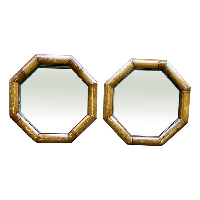 Mid-Century Modern Octagonal Bamboo Framed Mirrors, 1950, Set of 2 For Sale