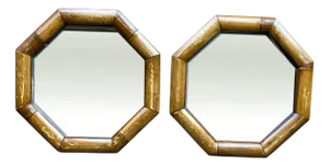 Mid-Century Modern Octagonal Bamboo Framed Mirrors, 1950, Set of 2