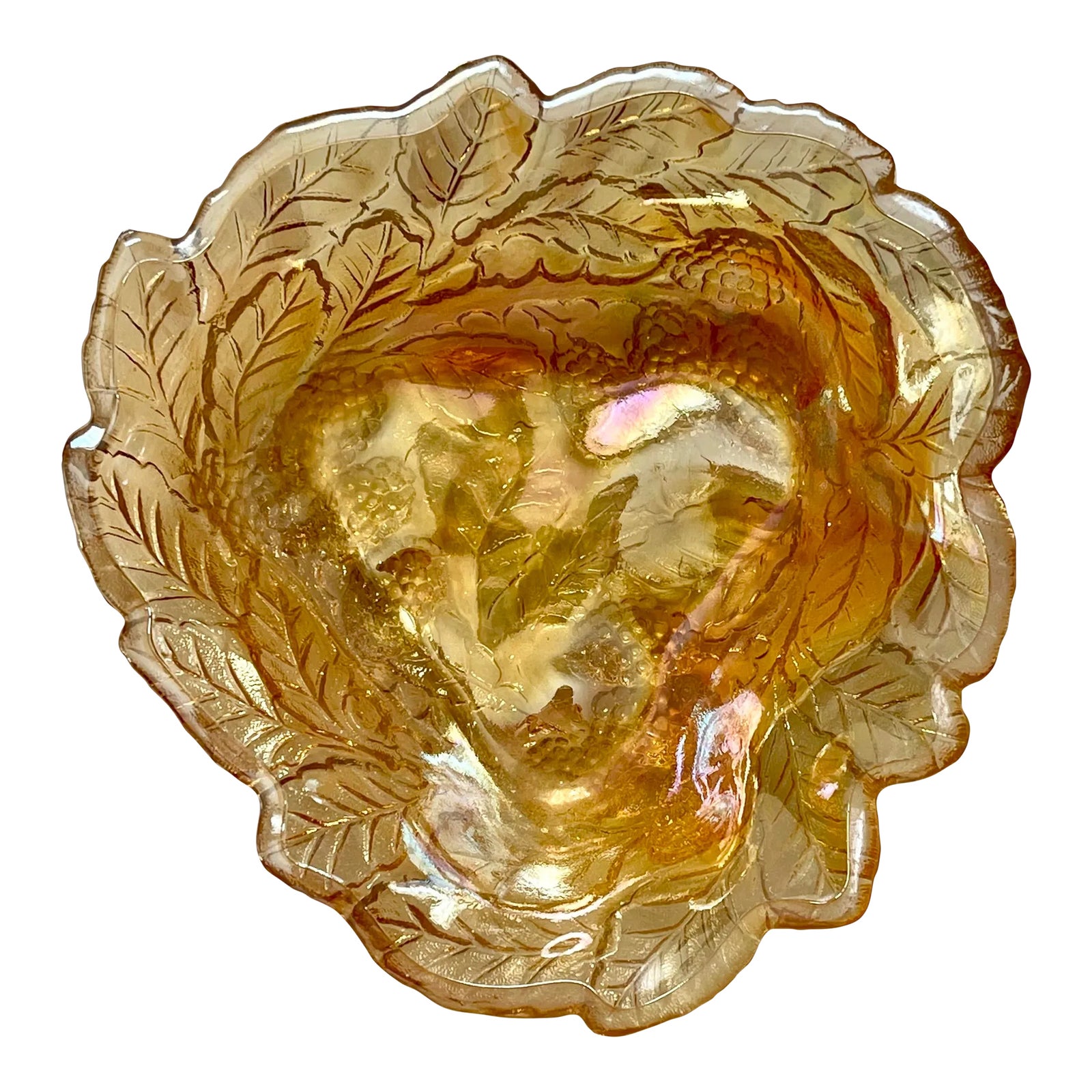 Mid 20th Century Indiana Glass Raspberry Carnival Glass Dish | Chairish