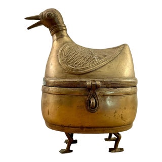 Early 20th Century Solid Brass Turkish Dhokra Duck Hinged Box W/Feet For Sale