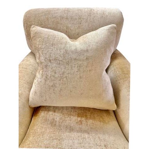 Textile Pair of Custom Champagne Chenille Lounge Chairs With Bullion Fringe For Sale - Image 7 of 8