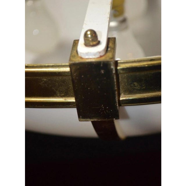 Metal Large Mid-Century Four-Light Opaline and Polished Brass Bowl Chandelier, 1960s For Sale - Image 7 of 17