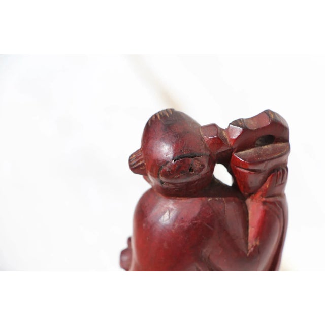 Ruby Red 1950s Carved Wood Chinese Woman Figurine For Sale - Image 8 of 13