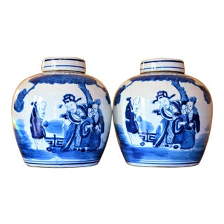Chinoiserie Ginger Jars With Deities - A Pair