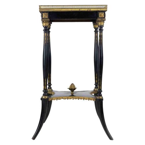 Ancient altana furniture Napoleon III realized in 19th Century in France. Ebony wood and gilded metal. Very good condition.