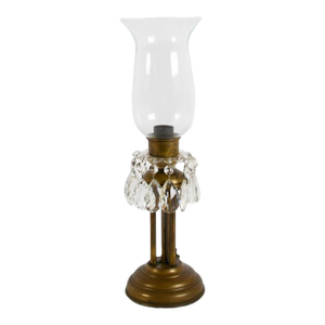 Vintage Brass and Crystal Hurricane Table Lamp With Glass Chimney and Prisms