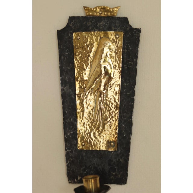 Mid-Century Modern Swedish Brass and Wrought Iron Sconces with Bird Motifs, Set of 2 For Sale - Image 12 of 14