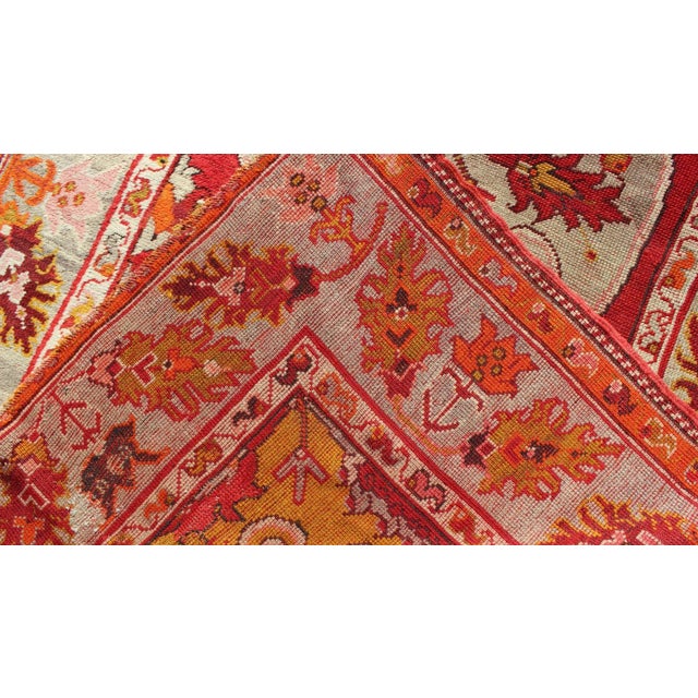 Textile Antique Turkish Oushak Rug With Bright Red Ground and Center Medallion For Sale - Image 7 of 8
