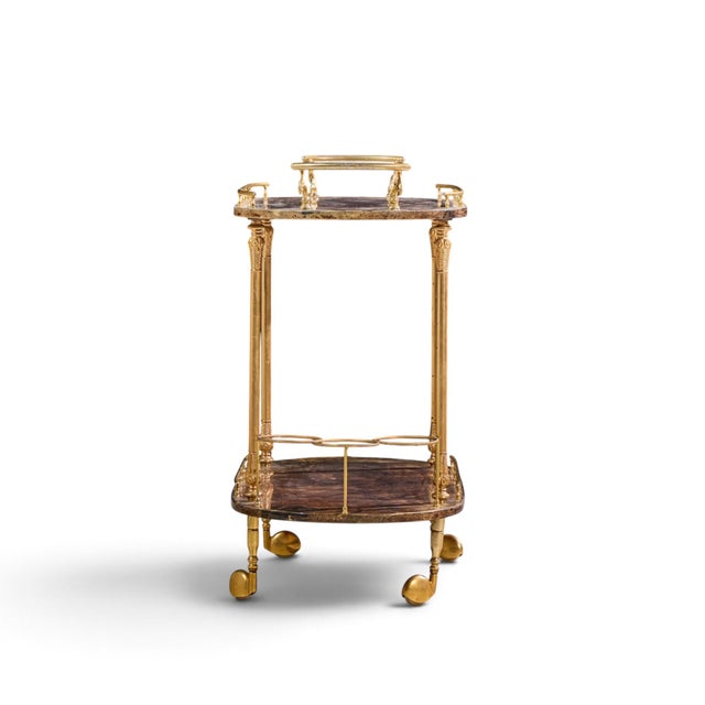 Mid 20th Century Aldo Tura Mid Century Italian Lacquered Goatskin and Brass Bar Cart For Sale - Image 5 of 10