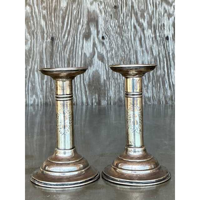 Mid 20th Century Vintage Regency Sterling Candlesticks - Set of 2 For Sale - Image 5 of 5