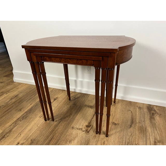 Baker Furniture Mahogany and Burl Maple Nesting Tables Set of 3