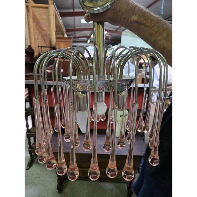 Cascading Chandelier with Pink Murano Glass Drops from Paolo Venini For Sale - Image 4 of 5